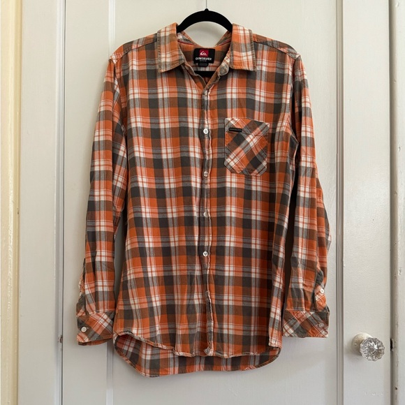 Quiksilver Other - Quicksilver Men’s Orange and Gray Plaid Flannel Button Down Shirt